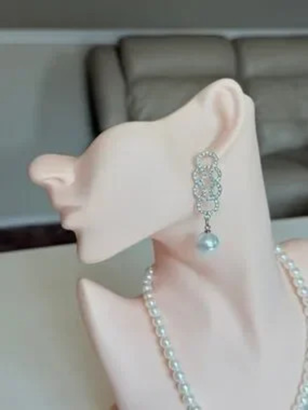 Crystal Link Pearl Drop Earrings